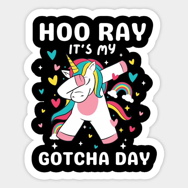 Hooray It's My Gotcha Day Unicorn Girls Boys Kids Toddlers Sticker by AimArtStudio